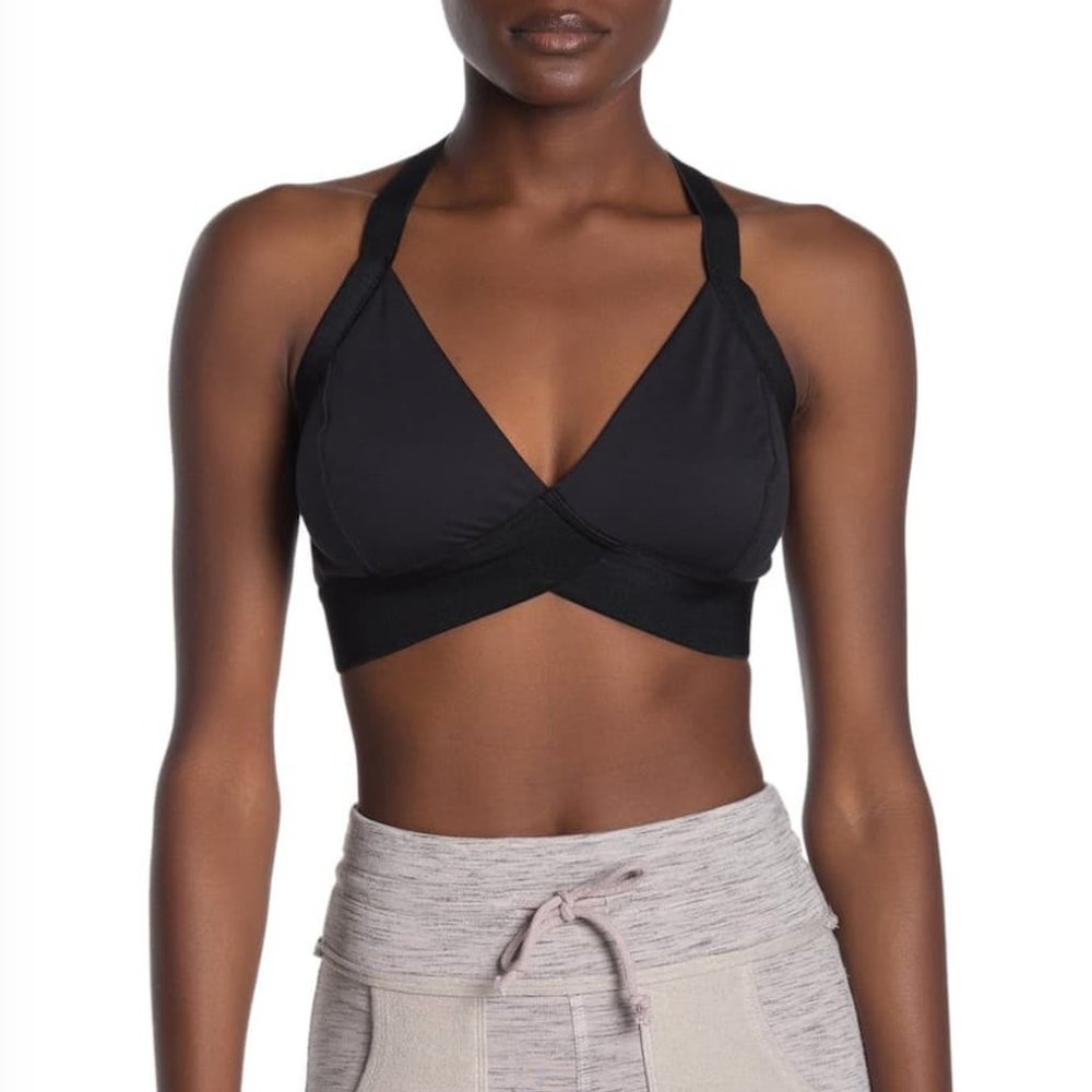 FREE PEOPLE FP Movement Infinity Sports Bra Black Bralette Crossover Wrap Front